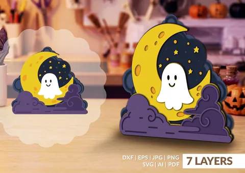 Cute Ghost Moon layered paper design