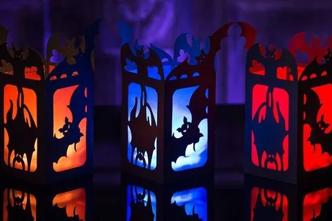 Halloween Lantern with flying bats
